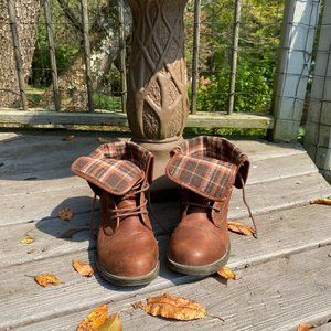 Fold-over Plaid Detail Ankle Boots